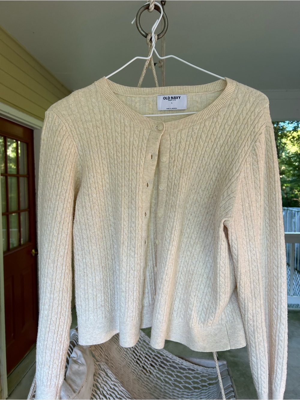 Old Navy Cream Cable-Knit Button Cardigan Sweater | size L